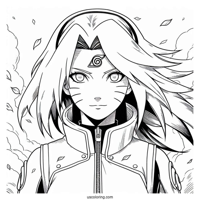Naruto Coloring Page of Adult Sakura Haruno Using Strength