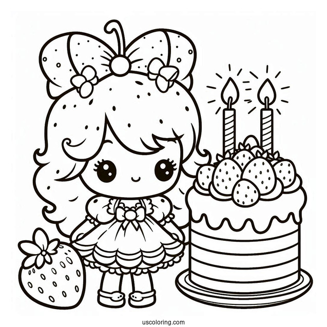 Strawberry Shortcake Coloring Page With Birthday Cake