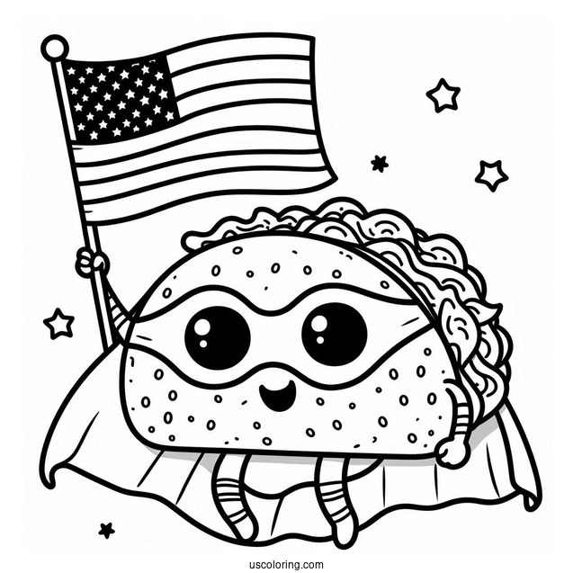 Superhero Taco Carrying A Flag Coloring Page