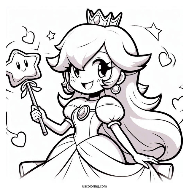 Rosalina Coloring Page Smiling While Holding Star Wand