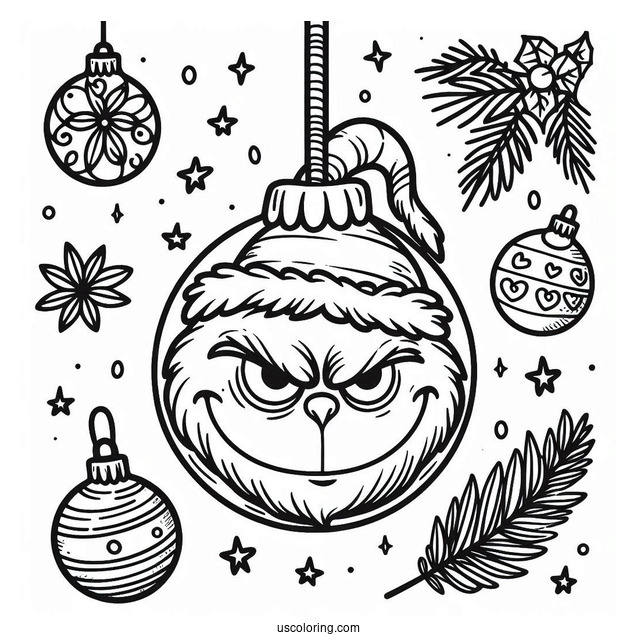 Simple Grinch Bauble Christmas Ornaments Coloring Page
