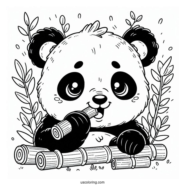 Baby Panda Eating Bamboo Coloring Page