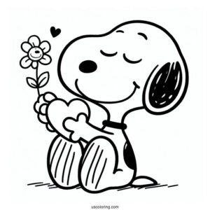 Snoopy Holding a Love Heart To Color