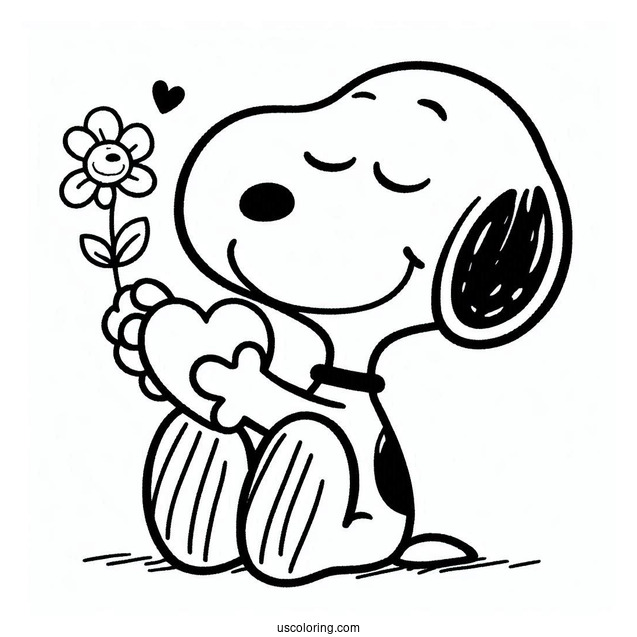 Snoopy Holding a Love Heart To Color