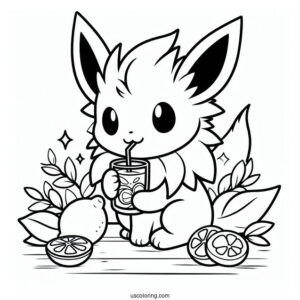 Jolteon Coloring Page Drinking Lemon Tea For Kids
