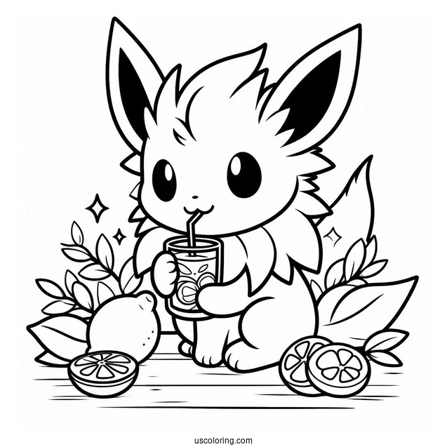 Jolteon Coloring Page Drinking Lemon Tea For Kids