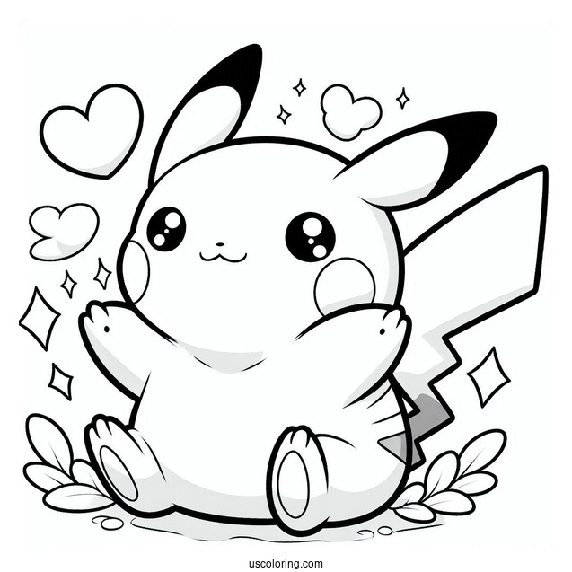Coloring Sheet Of Cute Pikachu With Arms Up