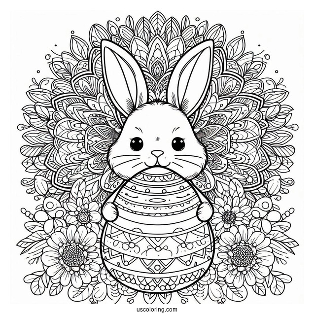 Bunny Holding Easter Egg In Front Of Flower Mandala