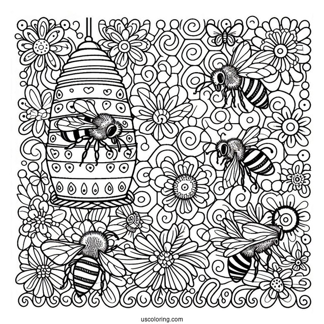 Bumblebee On Hive Pattern Coloring Page