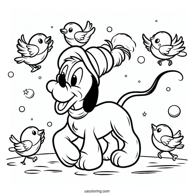 Pluto Coloring Page Playing With Birds