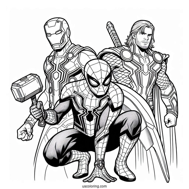 Spider-Man With Thor, Captain America, And Iron Man