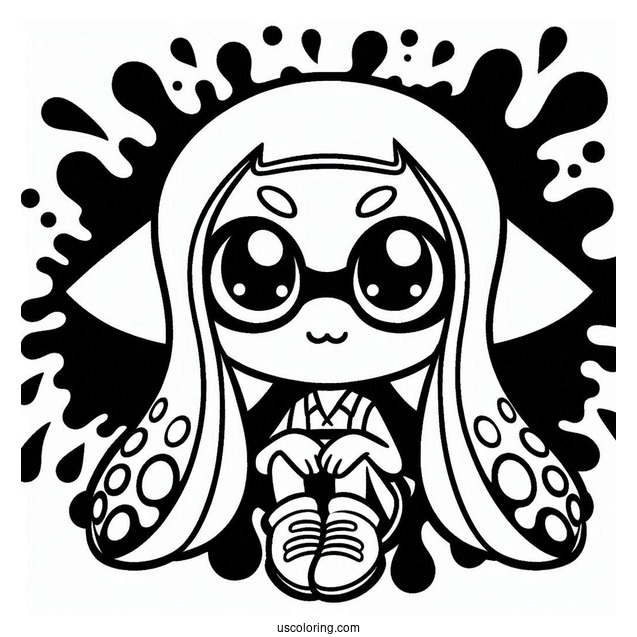 Chibi Splatoon Coloring Page Of Squid With Ink Splatter Poster
