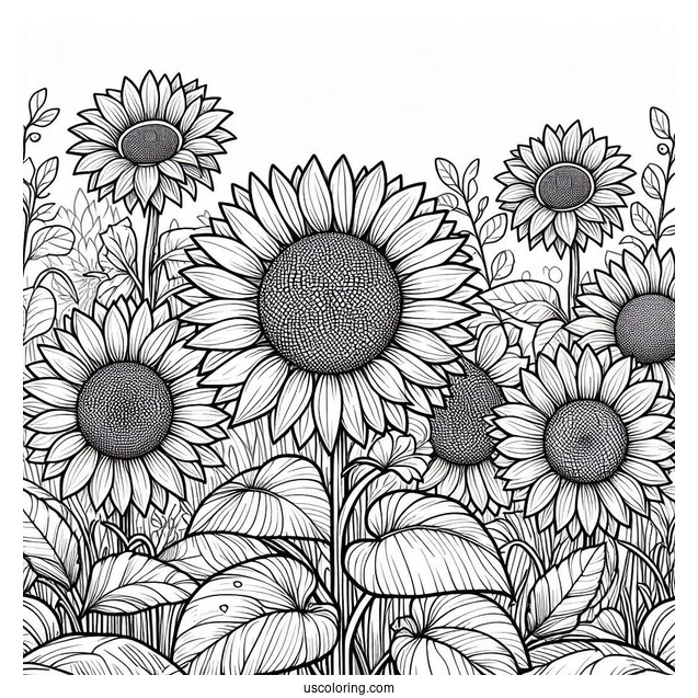 Multiple Sunflowers In Field Coloring Page