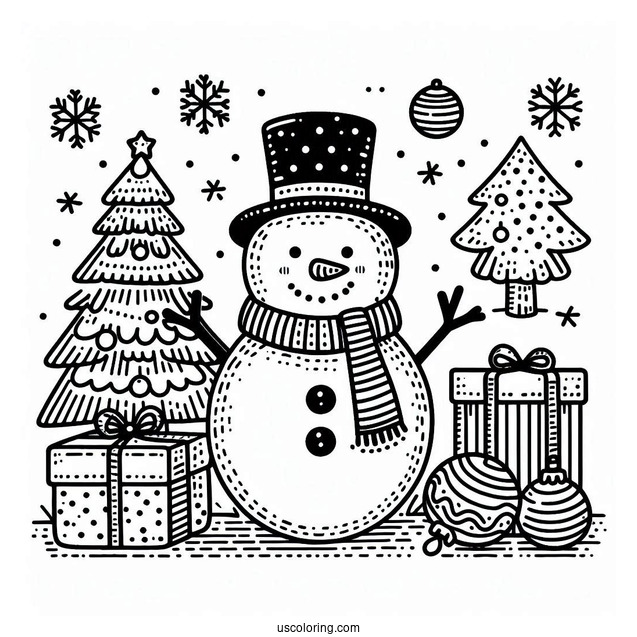 Merry Christmas Snowman Coloring Sheet For Kids