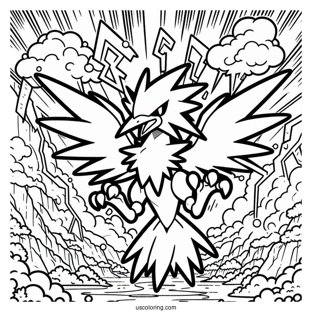 Easy Zapdos Thunderstorm Pokemon Card Coloring Sheet For Kids
