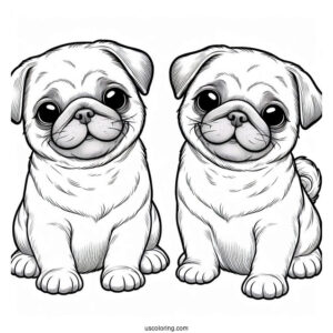 Two Cute Pug Puppies To Color