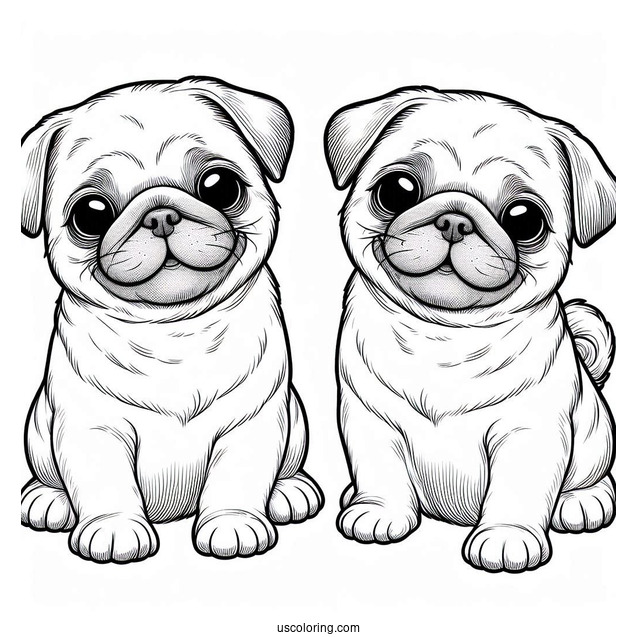 Two Cute Pug Puppies To Color