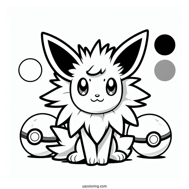 Cute Jolteon Coloring Page With Pokeballs In Background For Kids