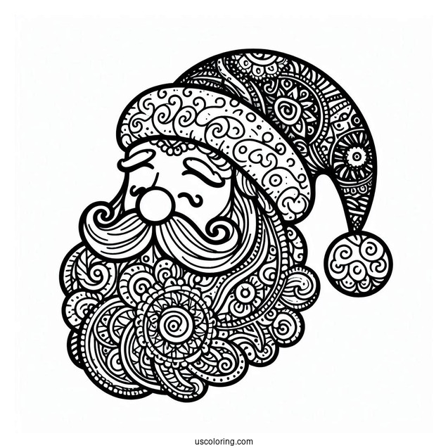 Simple Santa Mandala Coloring Page For Adults