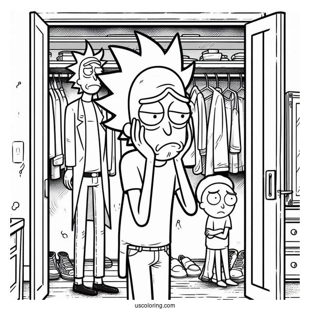 Sad Jerry Smith in Closet Rick and Morty Coloring Page