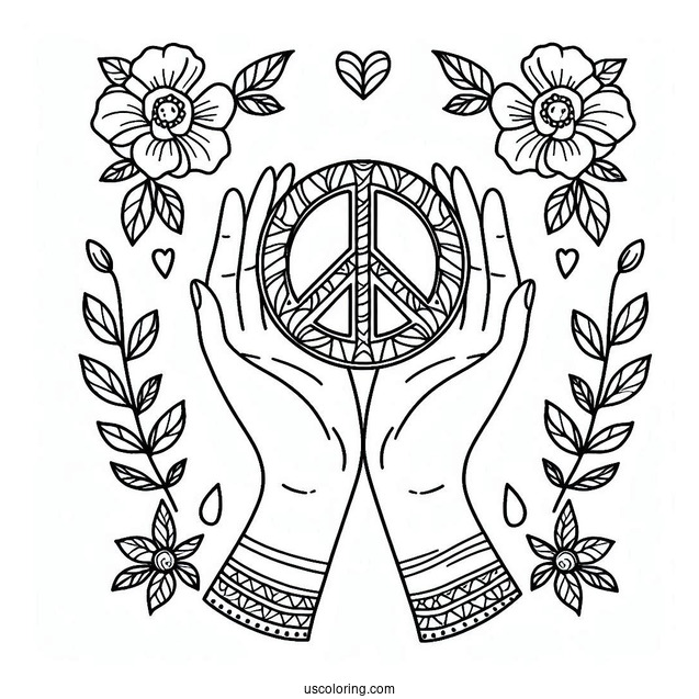 Hands Holding A Peace Coloring Page