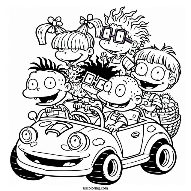 Rugrats Coloring Page Of Rugrats Dil, Tommy, Chuckie, Angelika, Lillian, And Philip On Reptar Car
