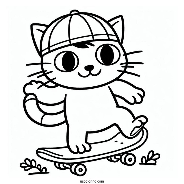 Pete The Cat Riding a Skateboard To Color