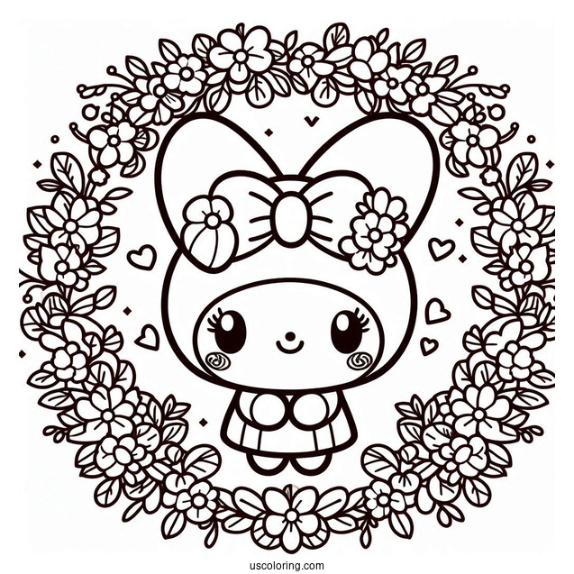 My Melody Coloring Page Making Flower Wreaths With Pompompurin