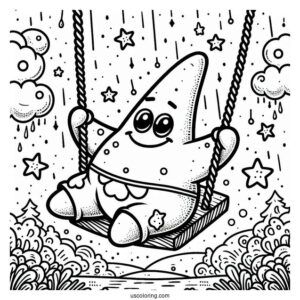 Detailed Patrick Star Coloring Page On A Swing
