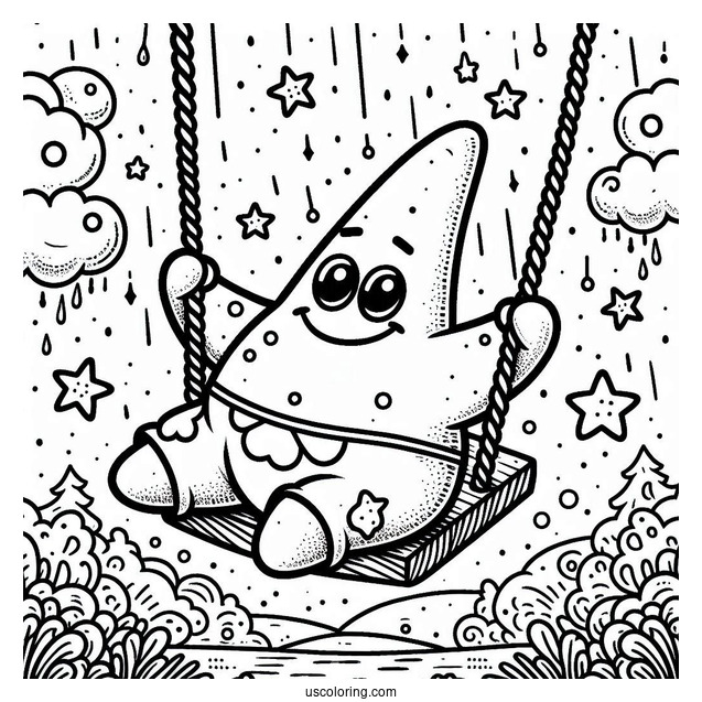 Detailed Patrick Star Coloring Page On A Swing