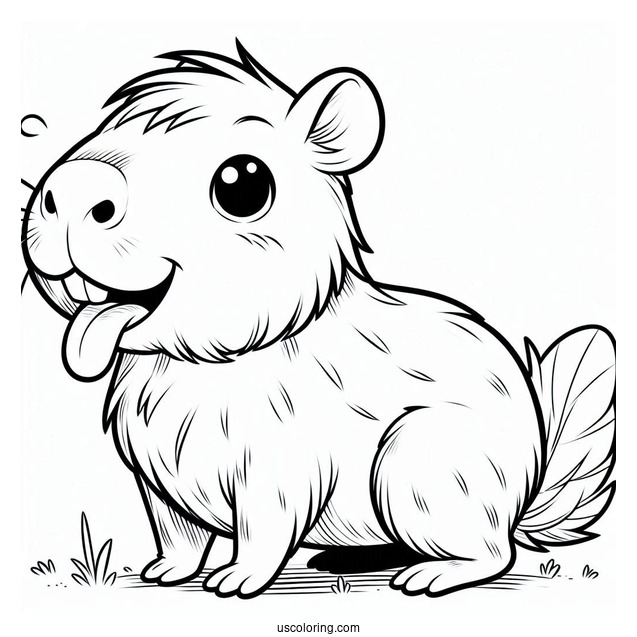 Capybara Coloring Page Sticking Its Tongue Out