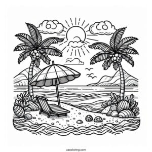 Simple Beach Coloring Page View