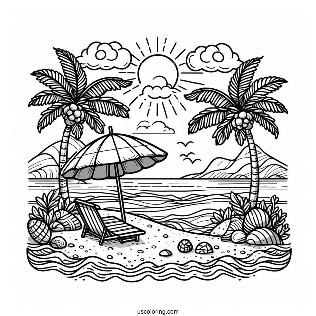 Simple Beach Coloring Page View