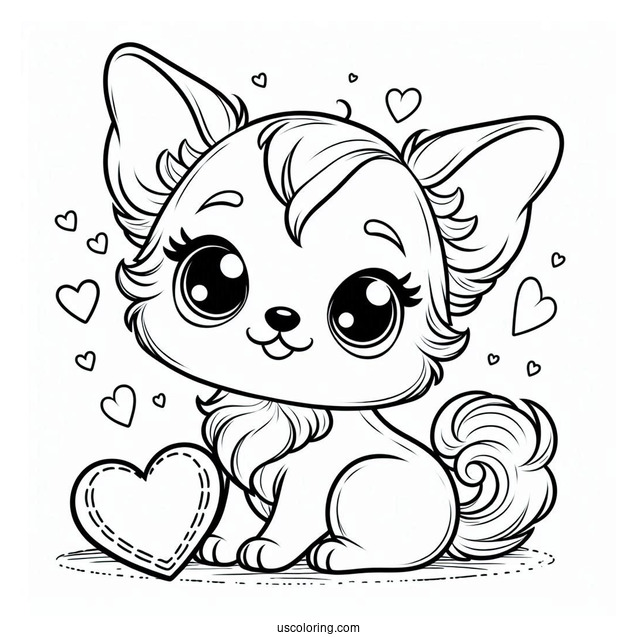 Kawaii Baby Chihuahua Coloring Page With Heart For Preschoolers