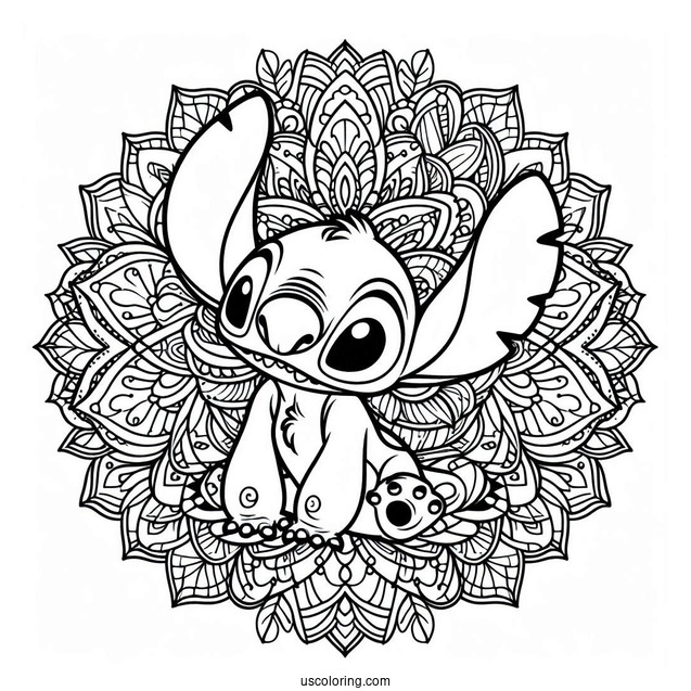 Lilo & Stitch Coloring Page Of Intricate Stitch Mandala