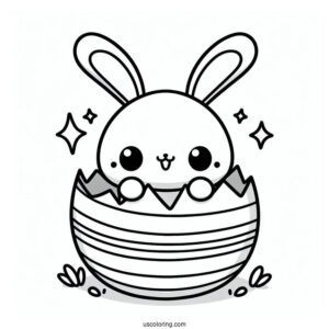 Kawaii Bunny Coming Out Of Striped Easter Egg Coloring Page For Kids