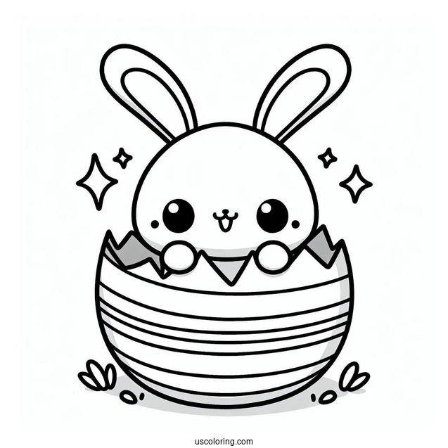 Kawaii Bunny Coming Out Of Striped Easter Egg Coloring Page For Kids