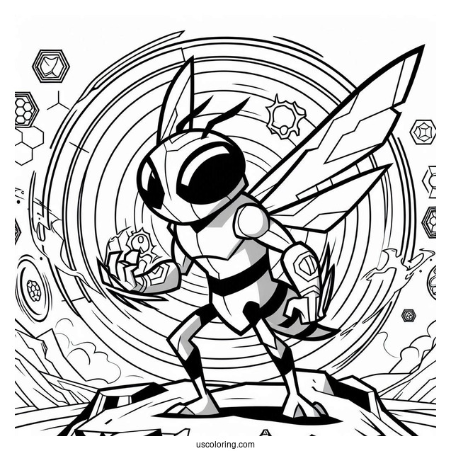Ben 10 Coloring Page Of Stinkfly In Front Of Omnitrix