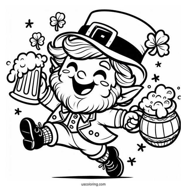 St. Patrick's Day Coloring Page Cheerful Leprechaun Dancing