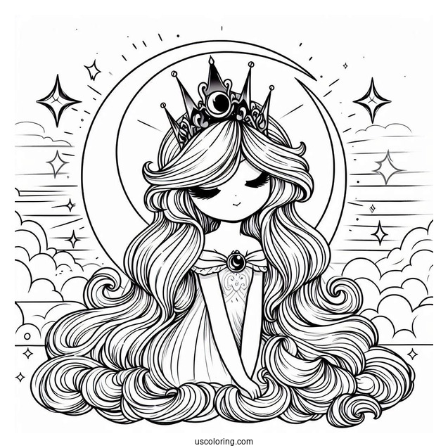 Princess Luna Coloring Page Wearing Crown With Starry Background