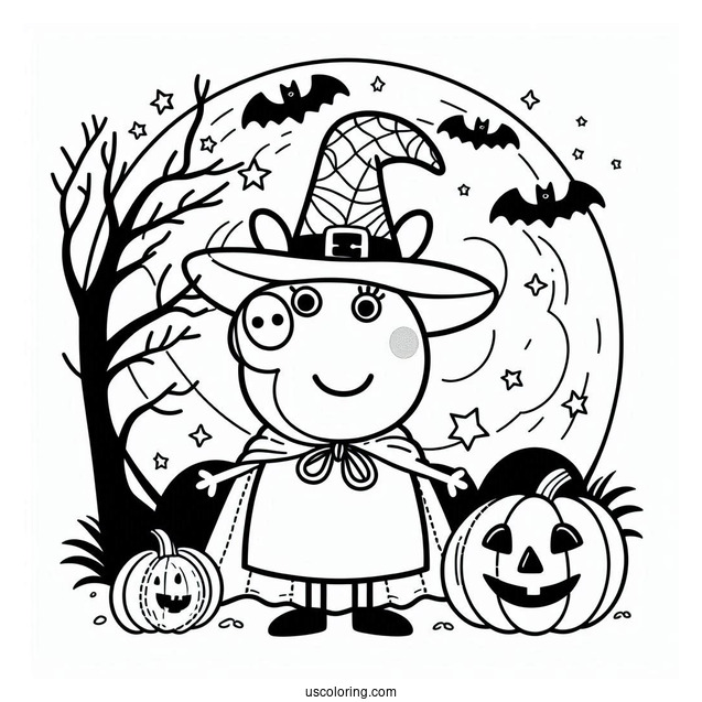 Halloween Themed Peppa Pig Coloring Page