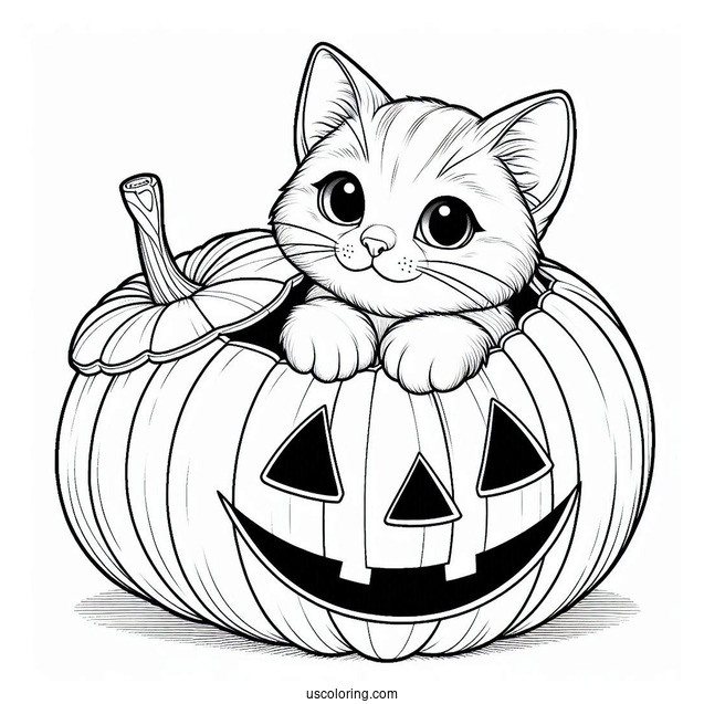 Cat Inside Big Jack-O-Lantern