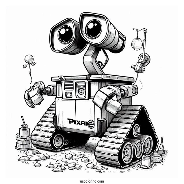 Pixar Coloring Page of Detailed Wall E With Eve