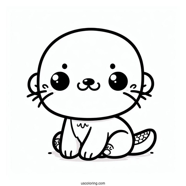 Easy Kawaii Otter Coloring Page For Kids