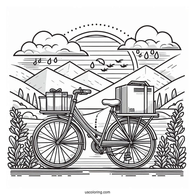 Delivery Bicycle Coloring Page Parked On The Road