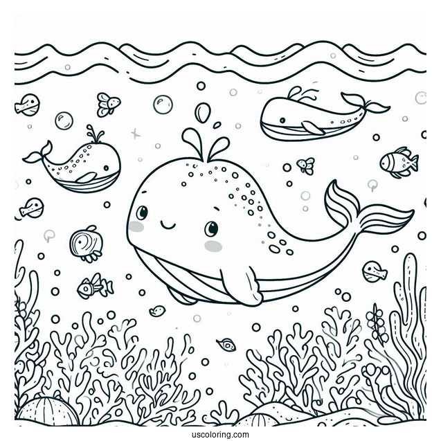 Cute Coloring Page Cartoon Whales Swimming In The Ocean
