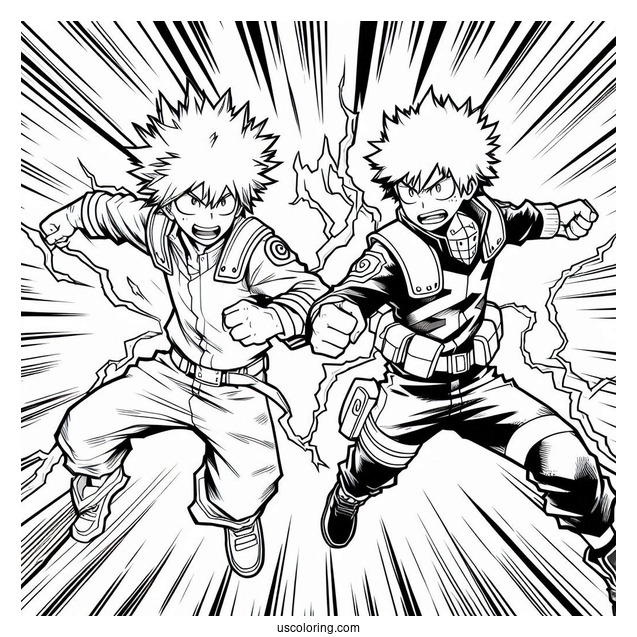 Katsuki Bakugo Fighting Alongside Deku Coloring Page
