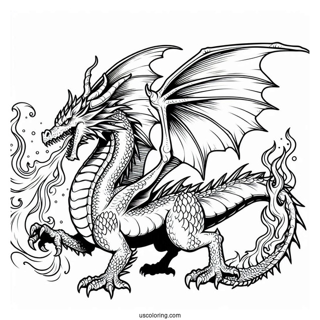 Fierce Looking Dragon Breathing Fire To Color
