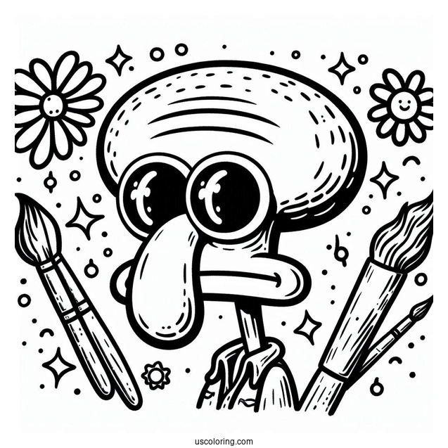 Squidward Coloring Page And SpongeBob Painting Self Portraits