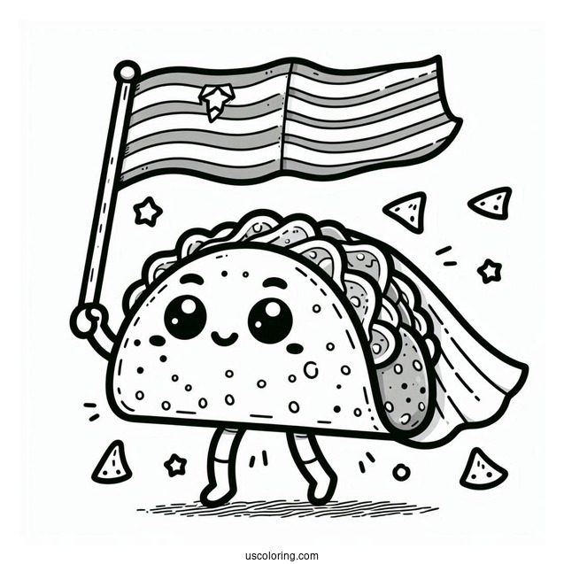 Superhero Taco Carrying A Flag Coloring Page
